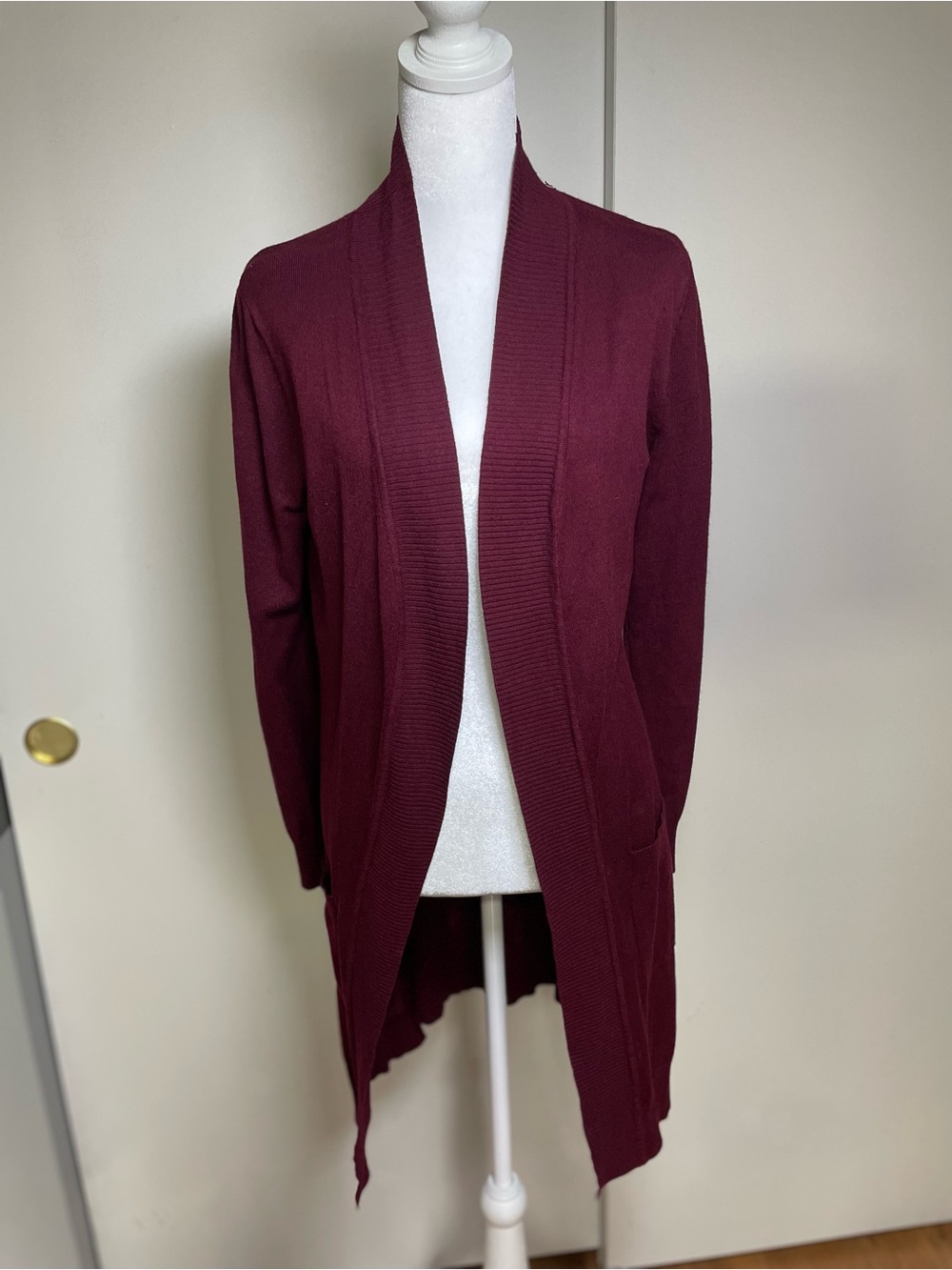 Cielo Open-Front Wine Red Cardigan Sweater